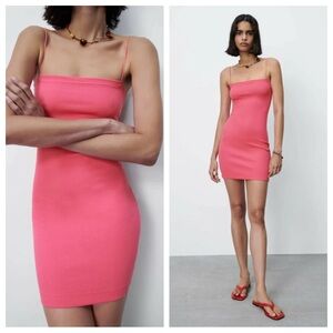 Zara Pink Ribbed Knit Bodycon Mini Dress S